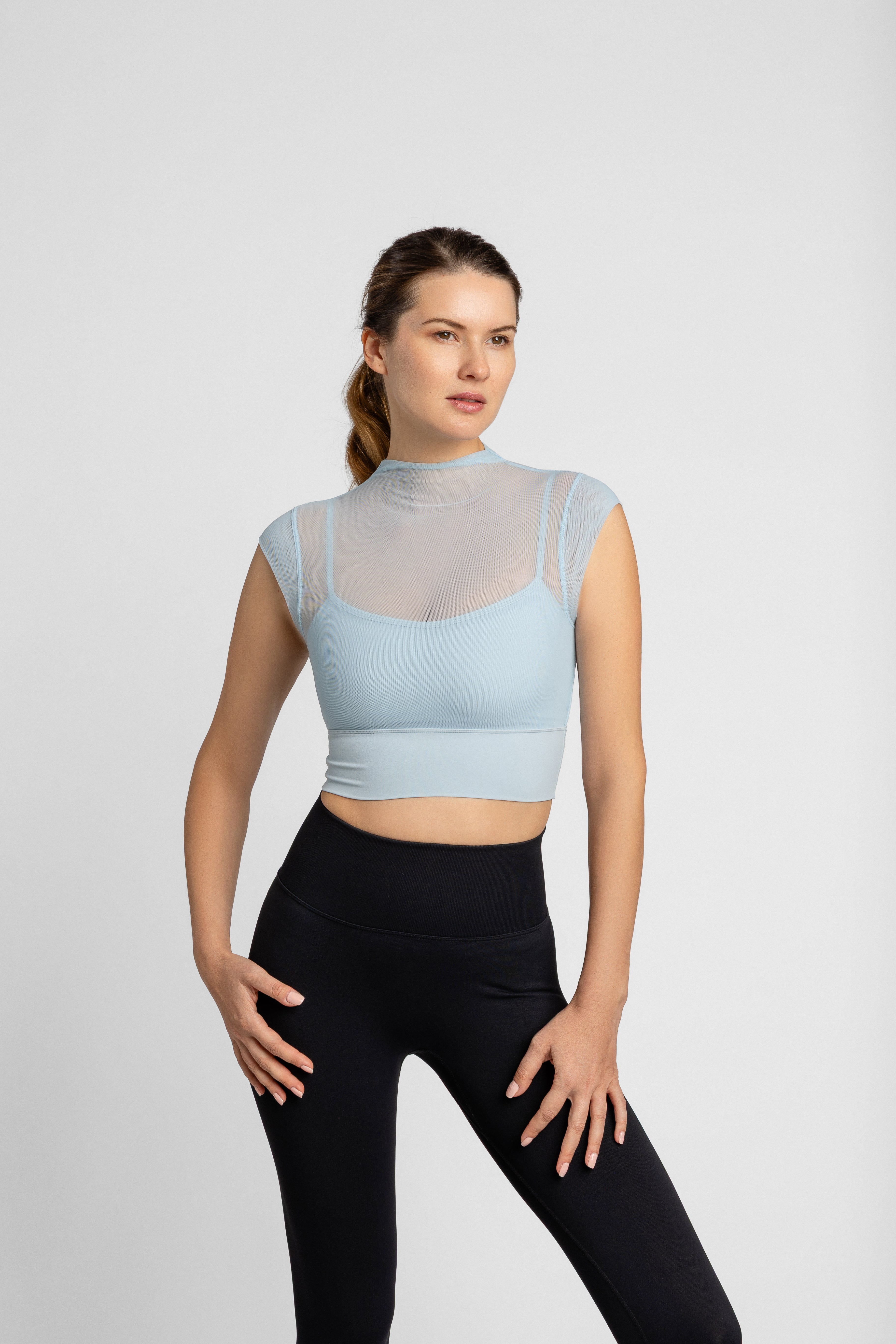 Ethereal Mesh Layered Crop – Baby Blue