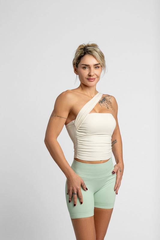 Aura Asymmetric One-Shoulder Tank – Beige