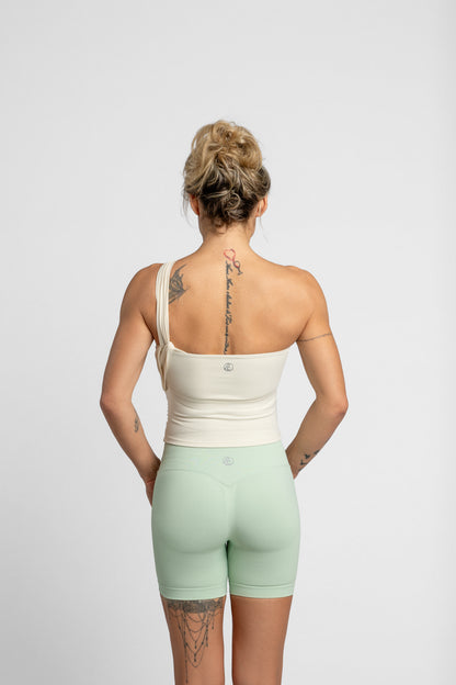 Aura Asymmetric One-Shoulder Tank – Beige