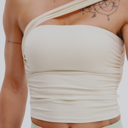 Aura Asymmetric One-Shoulder Tank – Beige