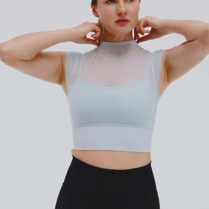 Ethereal Mesh Layered Crop – Baby Blue