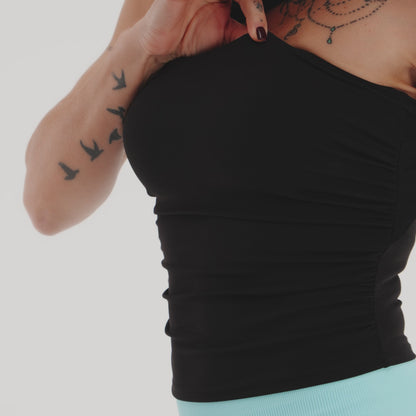 Aura Asymmetric One-Shoulder Tank – Onyx Black